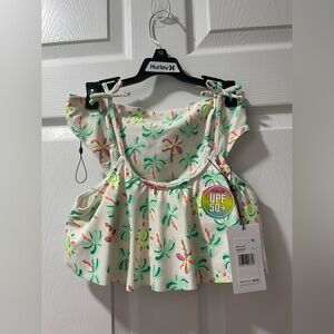 Hurley Tropical Print Bikini Top with Pink and Green Accents